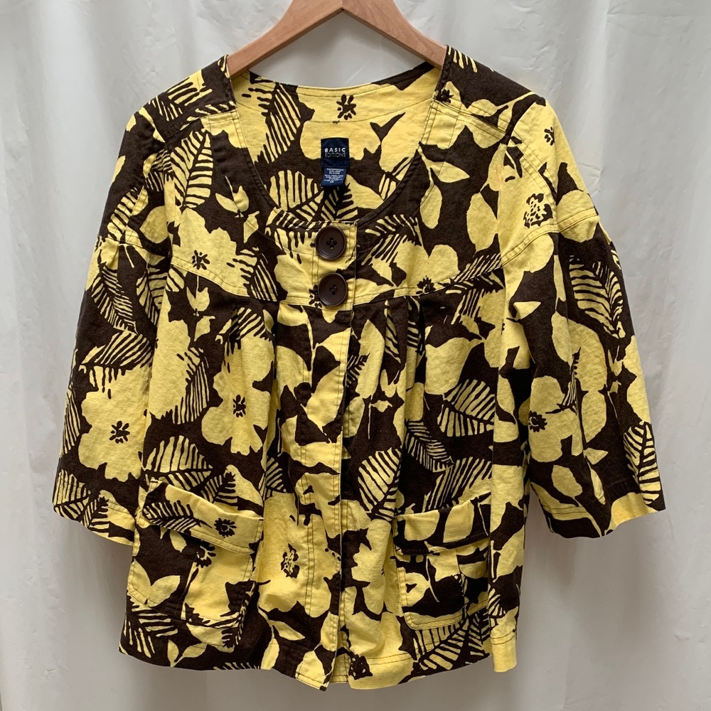Cute Short Jacket Tropical Print Open Front Size 1X